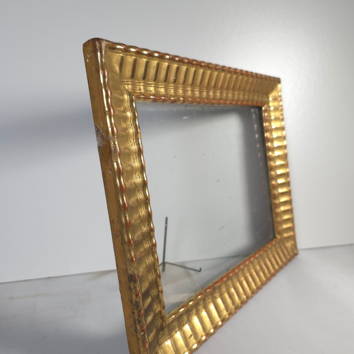 Cadre guilloché doré XIXe feuillure : 20 x 26 cm-photo-2