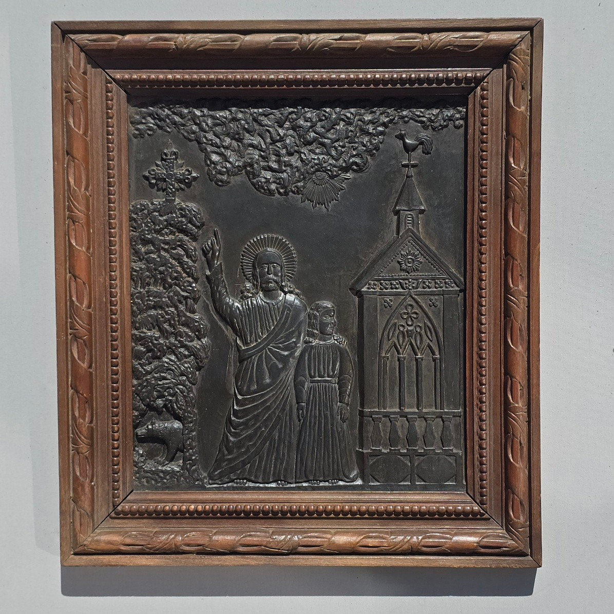 Scène religieuse ardoise gravée XIXe 