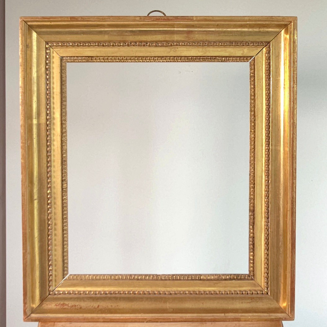 Gilded Wood Directoire Frame, String Of Pearls, Rebate: 28.5 24.5 Cm