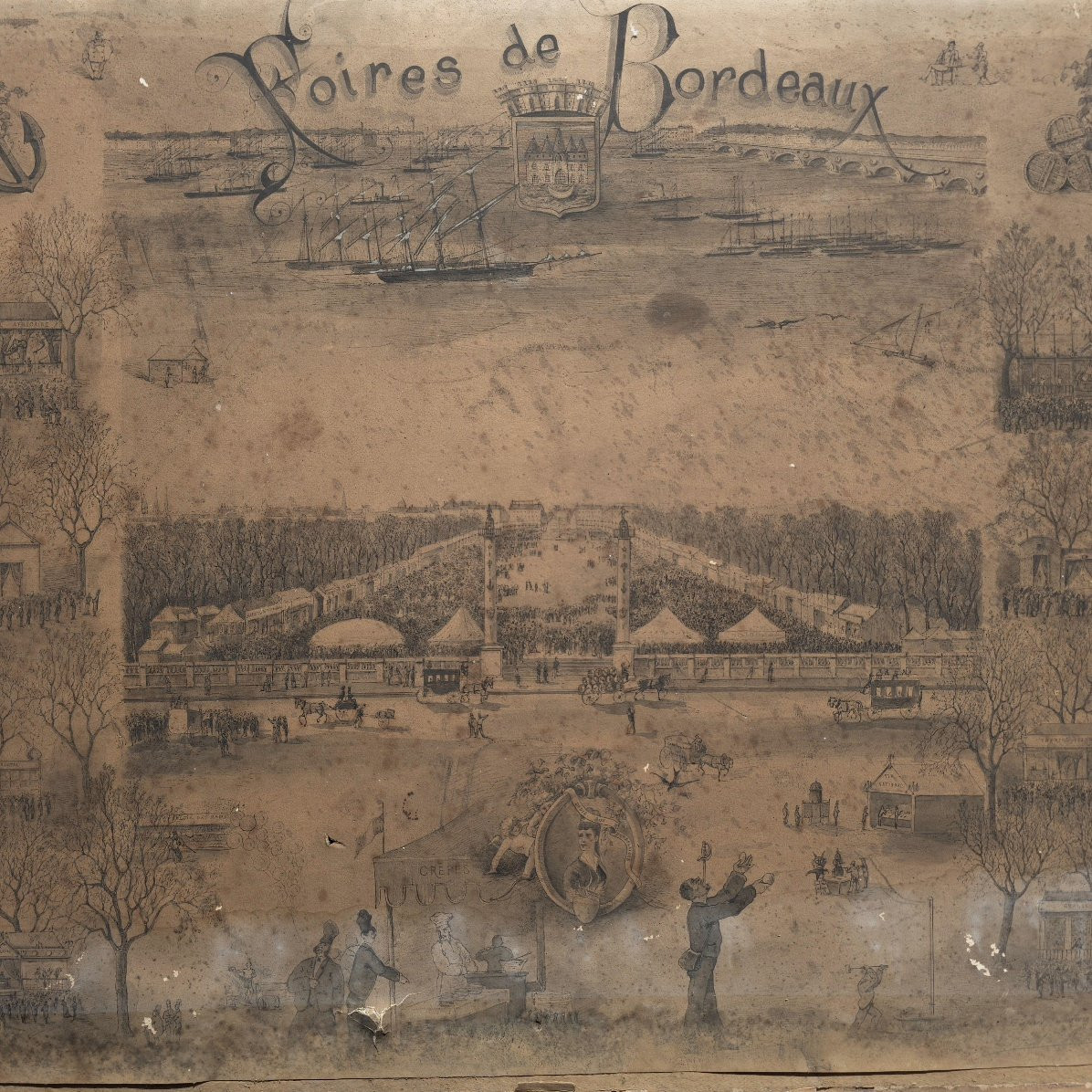Foires de Bordeaux place des Quinconces vers 1900 dessin Paul F. MARTIN-photo-2