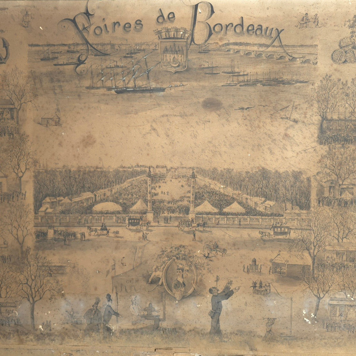 Foires de Bordeaux place des Quinconces vers 1900 dessin Paul F. MARTIN-photo-3