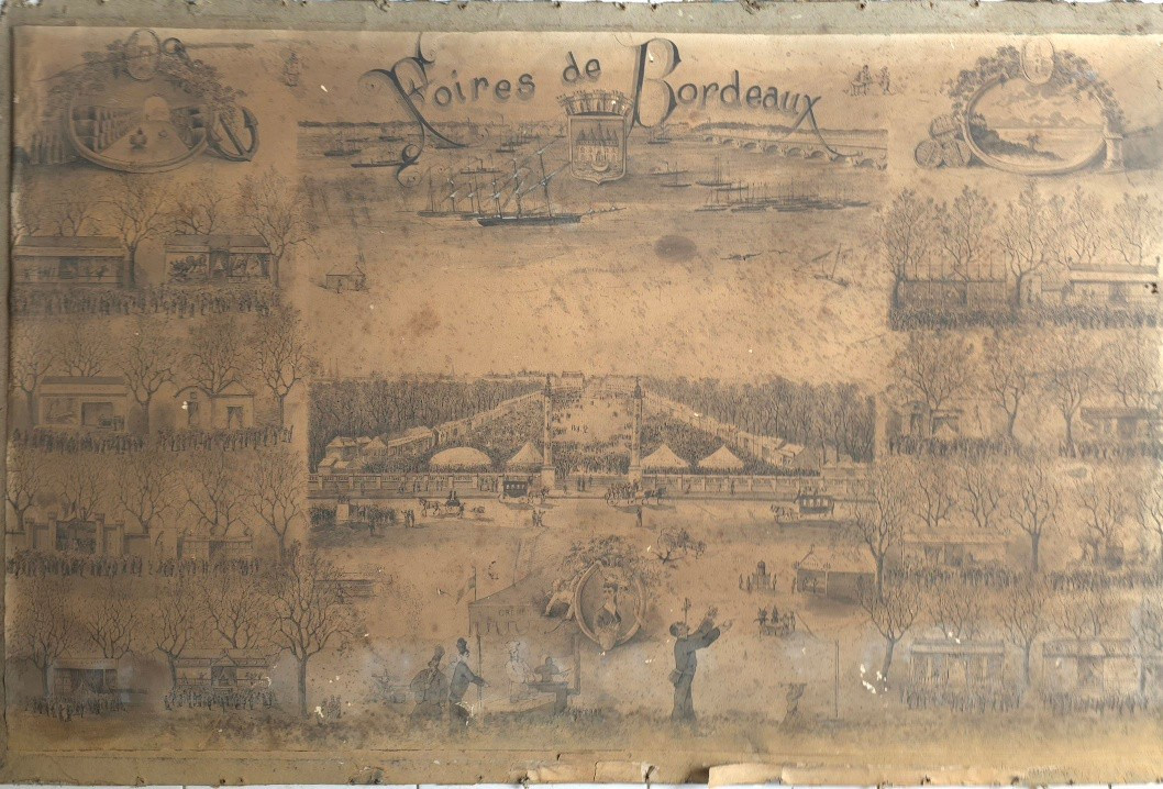 Foires de Bordeaux place des Quinconces vers 1900 dessin Paul F. MARTIN