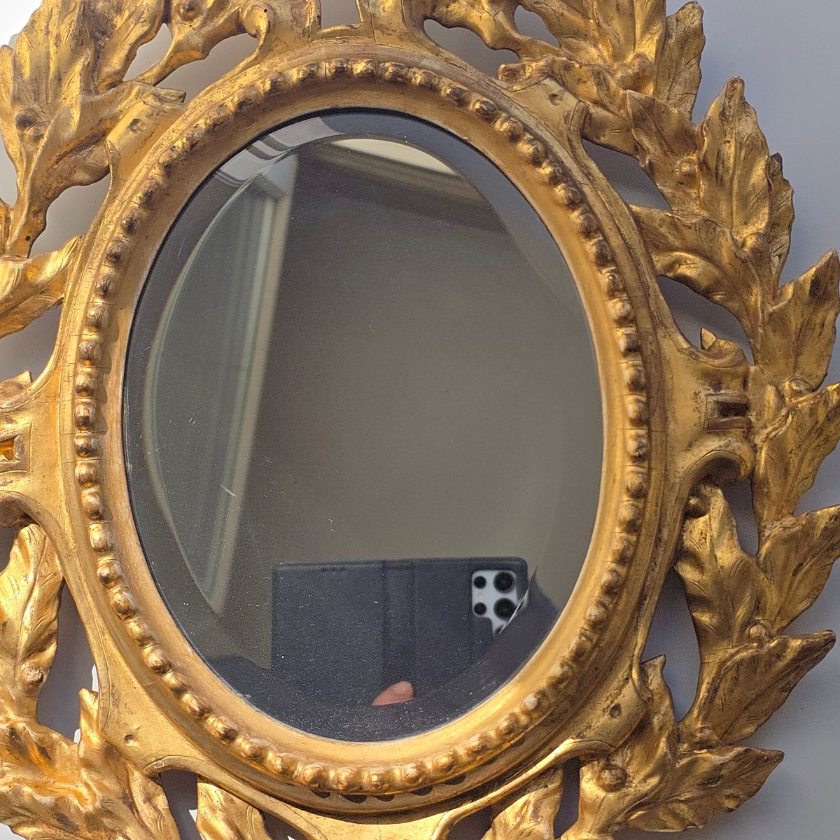 Miroir guirlande de laurier bois doré XIXe hauteur : 42 cm-photo-4