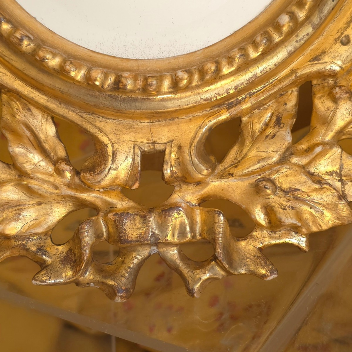 Miroir guirlande de laurier bois doré XIXe hauteur : 42 cm-photo-3