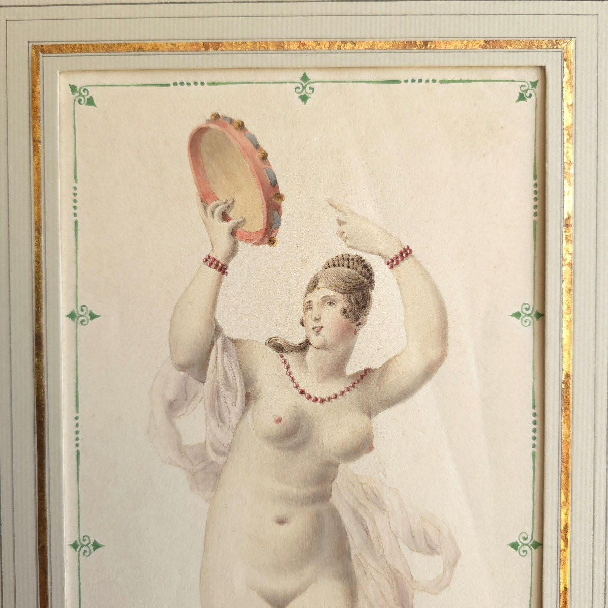Woman With Tambourine Watercolour 19th Century View: 27.7 X 14 Cm-photo-2