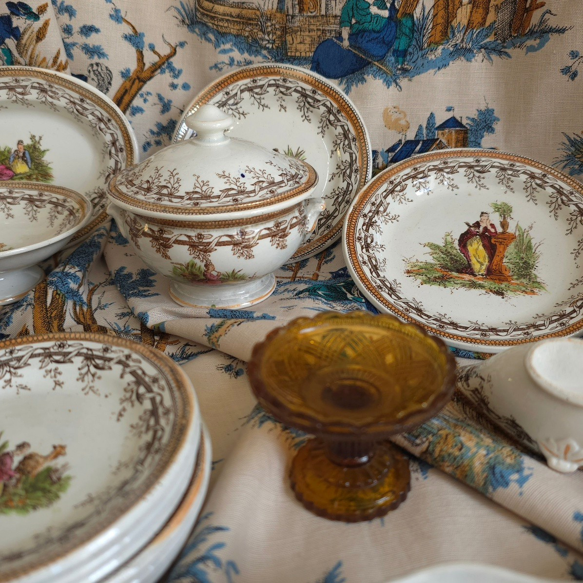 Dinette poupée ancienne terre de fer Longchamp 18 pièces-photo-6