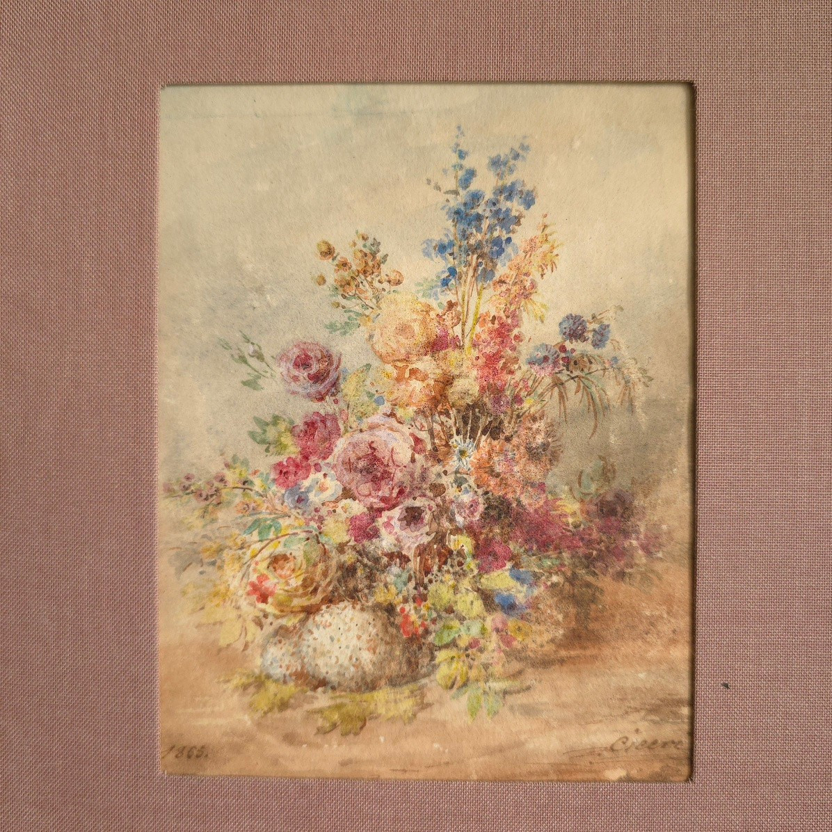 Cicéri 1865 Bouquet Of Flowers Watercolor-photo-2