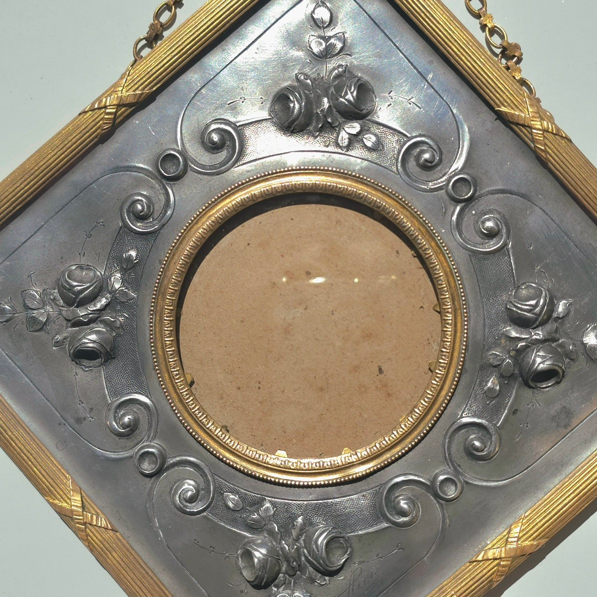 Cadre photo décor signé André Villien vers 1920 bronze et étain -photo-2