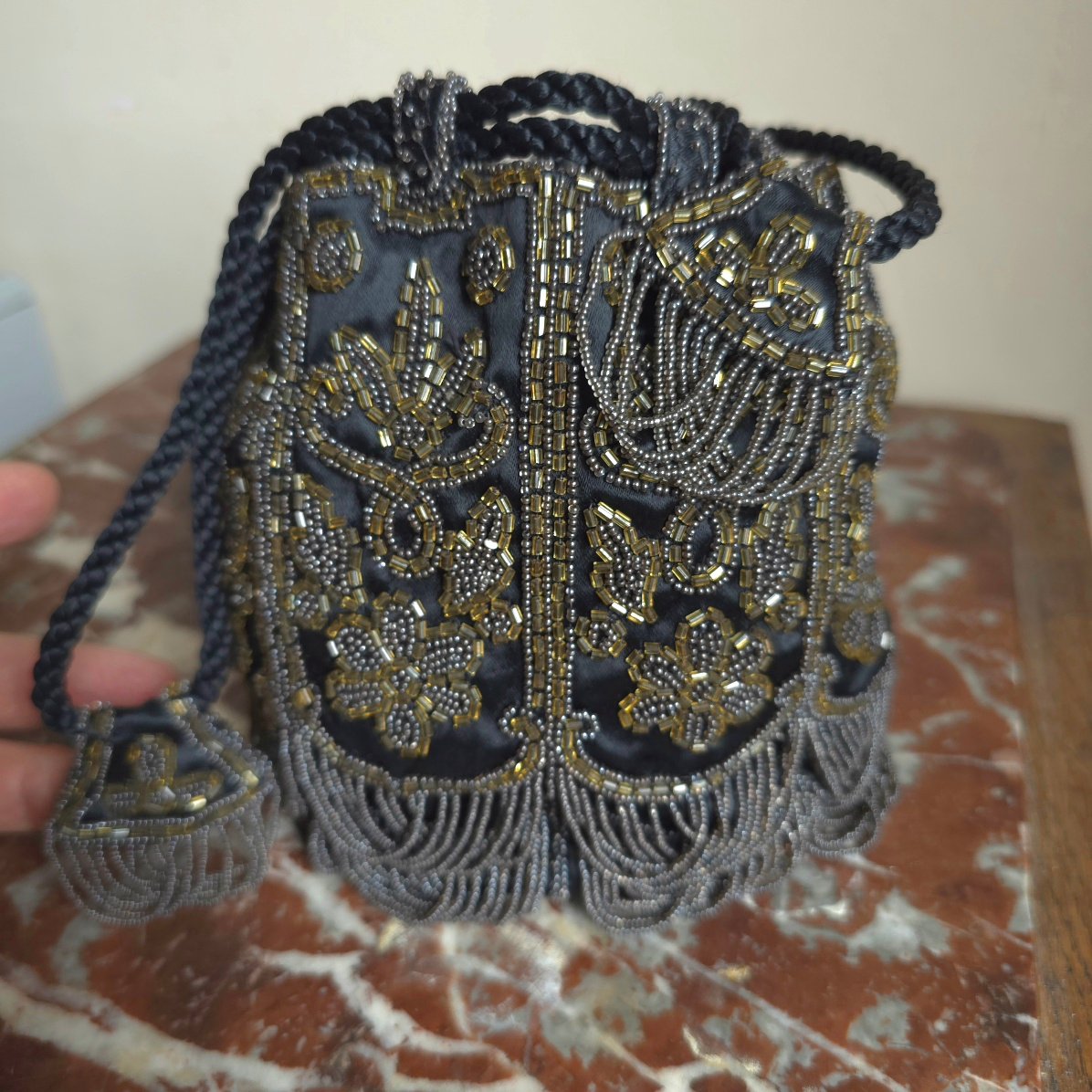 Pearl Bag Aumônière Couture Made In France 20th Century-photo-3