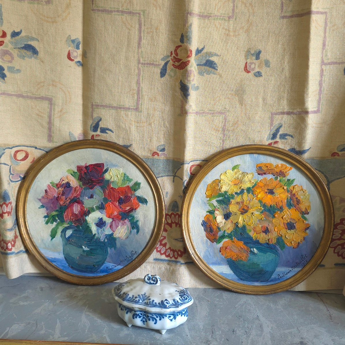 Paul Louis MESTRALLET (1886 - 1990)  paire bouquets de fleurs 1927 