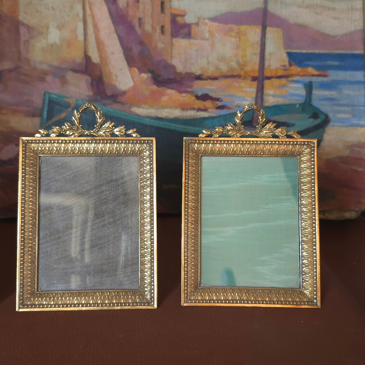 3 Photo Frames  Laurel Wreath  Bronze, 1900 Photo Dimensions: 11.3 X 8.2 Cm For 12 X 9 Photos -photo-2
