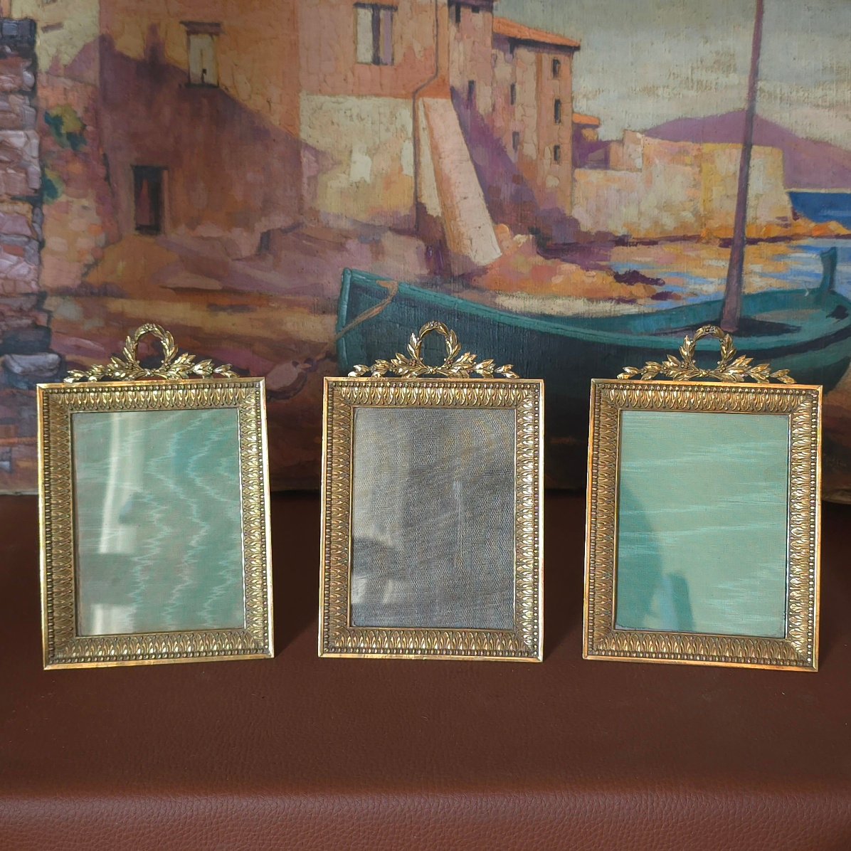 3 Photo Frames  Laurel Wreath  Bronze, 1900 Photo Dimensions: 11.3 X 8.2 Cm For 12 X 9 Photos 