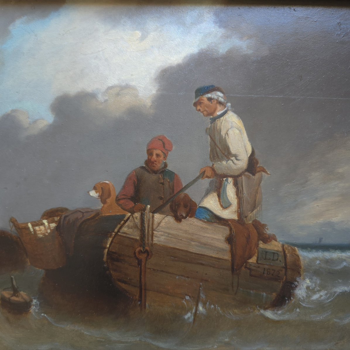 Côte normande La pêche aux canards 1872 tableau école française XIXe monogramme L.D.-photo-2