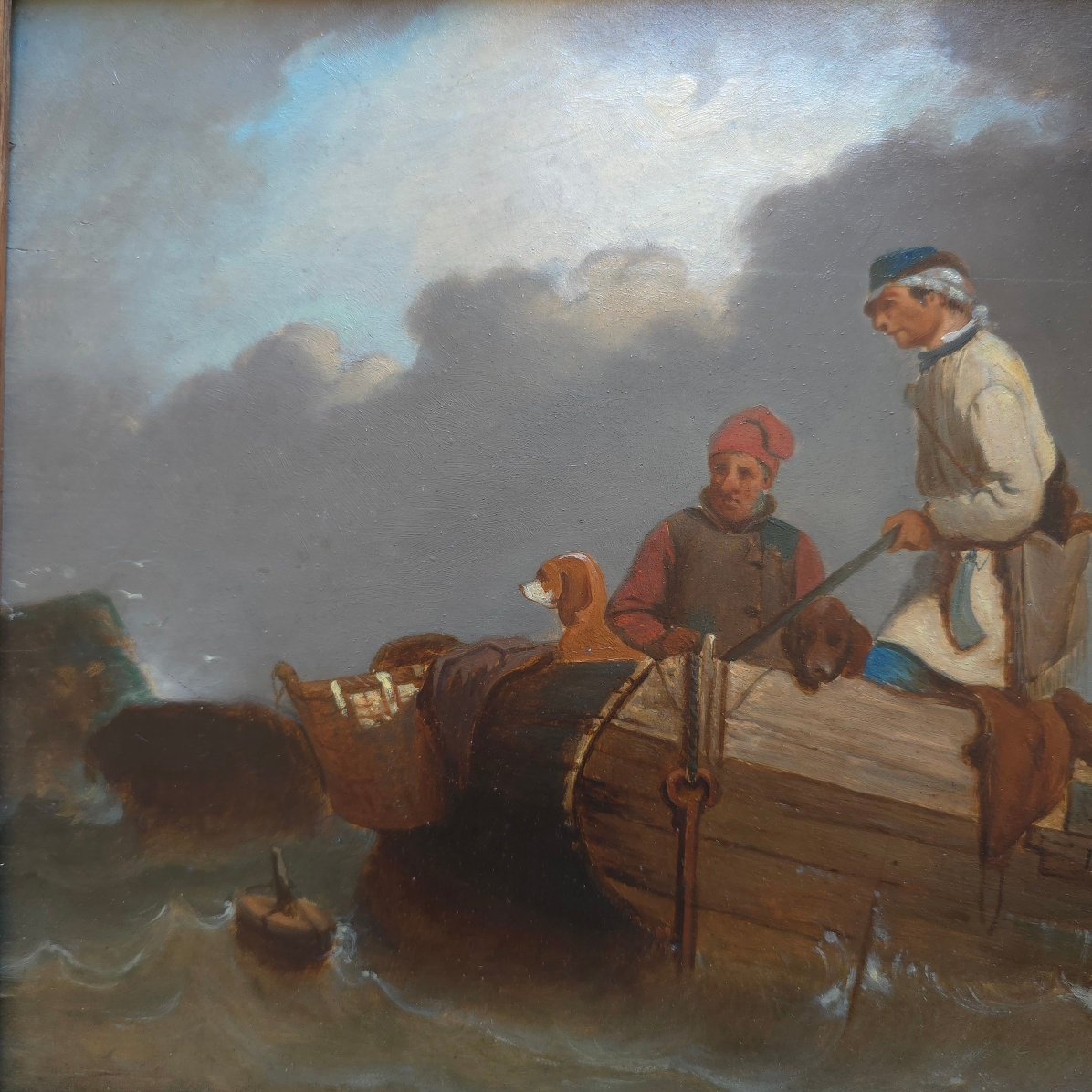 Côte normande La pêche aux canards 1872 tableau école française XIXe monogramme L.D.-photo-1