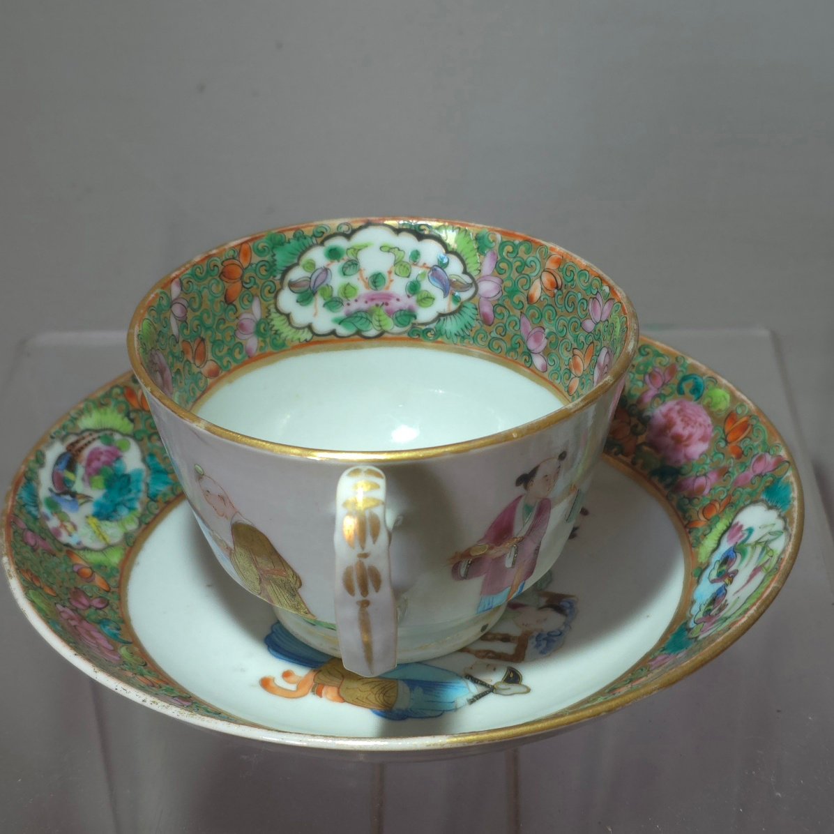   Chinese Canton Porcelain Cup And Saucer, 19th Century, China-photo-2