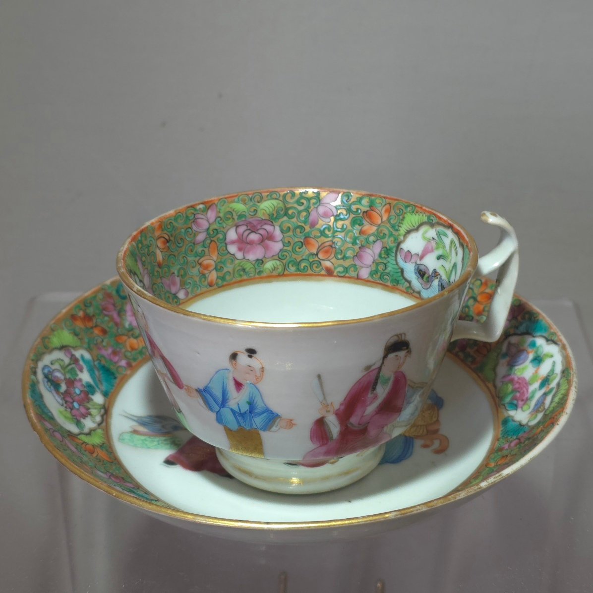   Chinese Canton Porcelain Cup And Saucer, 19th Century, China-photo-3