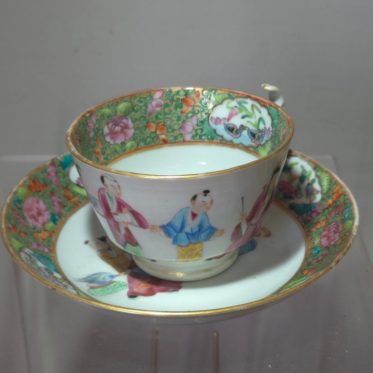   Chinese Canton Porcelain Cup And Saucer, 19th Century, China-photo-5