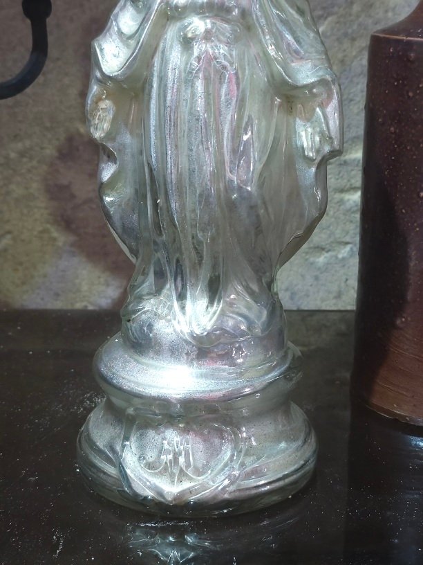 Virgin Mary, 19th-century Egloized Glass, Height 30 Cm-photo-4