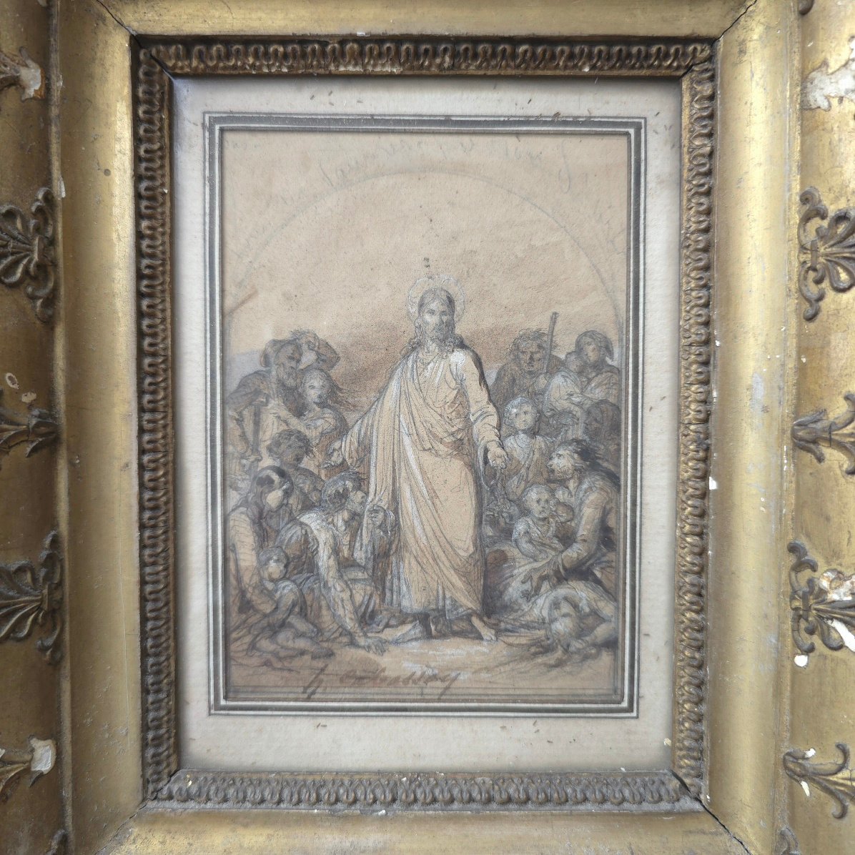 Guillaume Harang Cabasson (1814–1884) Drawing Of Christ Blessing The Children-photo-2