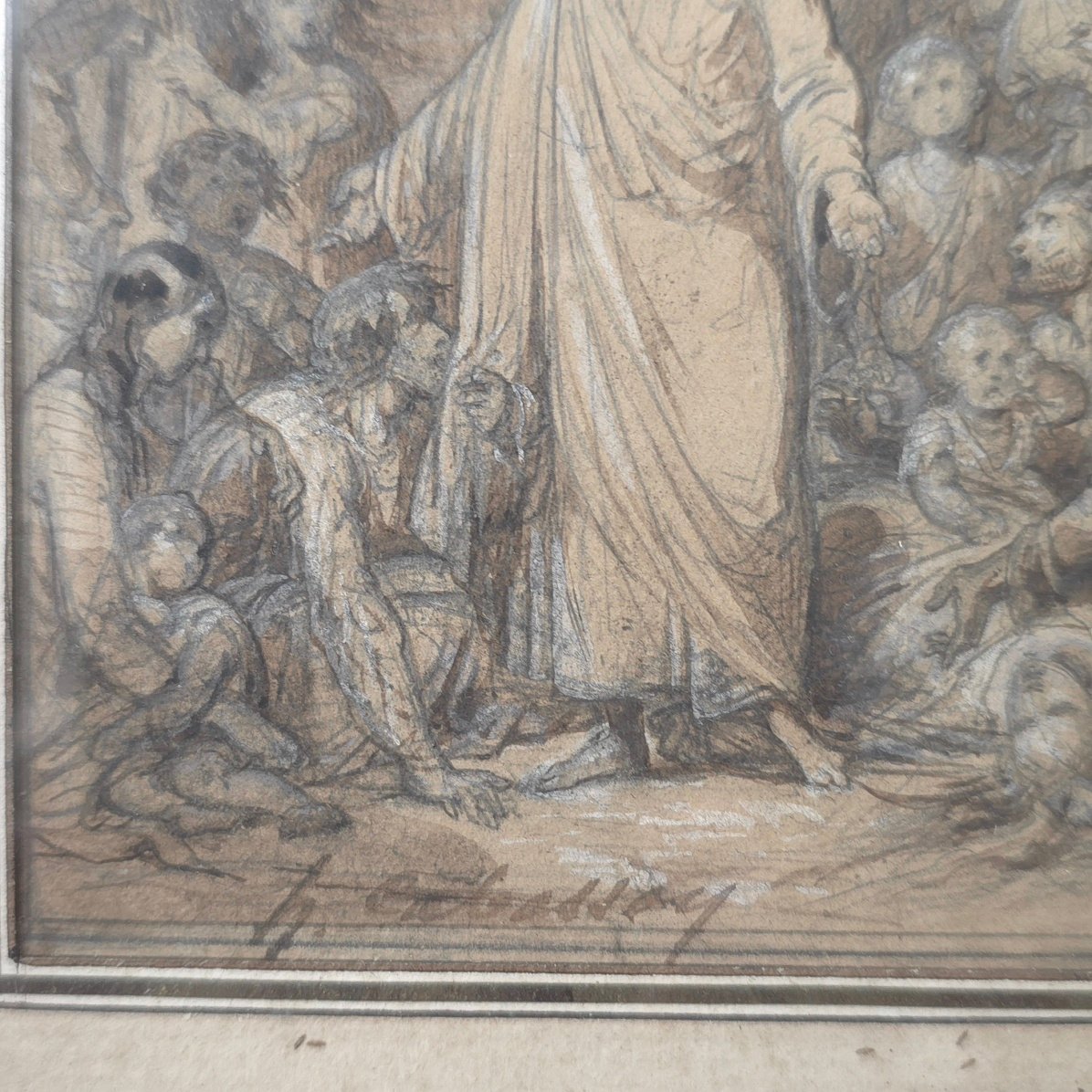 Guillaume Harang Cabasson (1814–1884) Drawing Of Christ Blessing The Children-photo-4