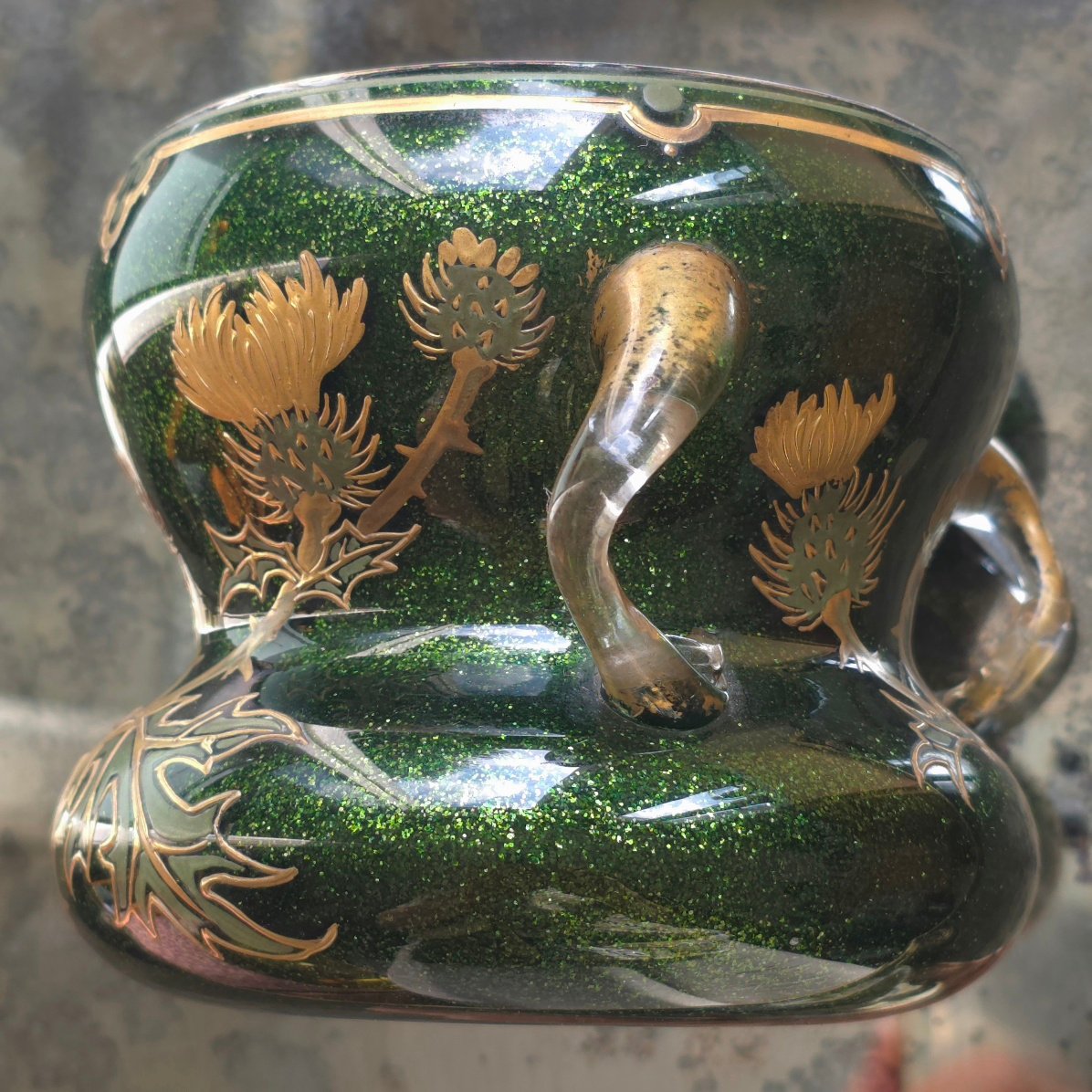 Vase Art-Nouveau verre irisé décor chardon  attribué Montjoye-photo-2