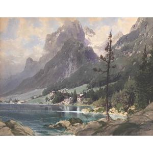 Johann Hering (1875 Lützen-)  Le Lac De Hintersee Près De Ramsau Bavière Allemagne Ca 1920