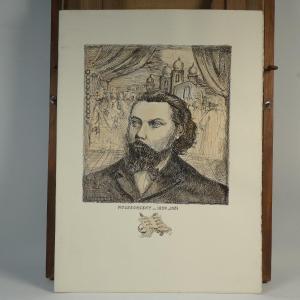 Modest Petrovich Moussorgsky (1839-1881) Portrait Drawing Ink Ca 1950