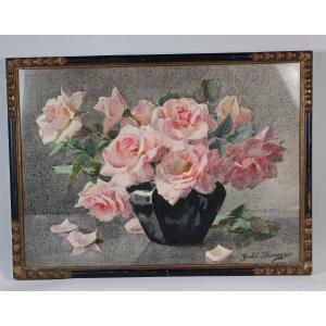 Ysabel Minoggio-Roussel Bouquet De Roses Art-déco Aquarelle : 35 X 49,5 Cm élève Blanche ODIN