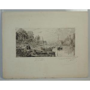 Taiee Alfred (1820-1880) Around St Denis Etching Countersigned Dedicated Doctor Gachet 