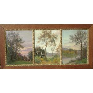 Mary Comby Peintre Besançon Doubs XIX-xxe  Paysages Triptyque  1905
