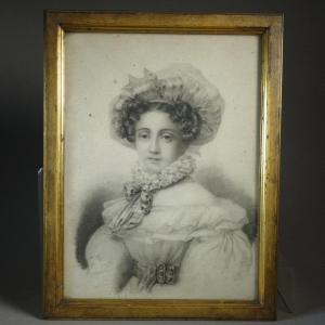 Portrait Jeune Femme époque Louis Philippe Dessin