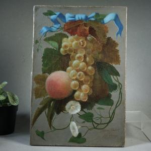 Alfred Chenu Still Life Bunch Of Grapes Peach And Pear Circa 1880
