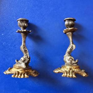 Pair Of Dollhouse Candlesticks, Late XIe Period Decoration
