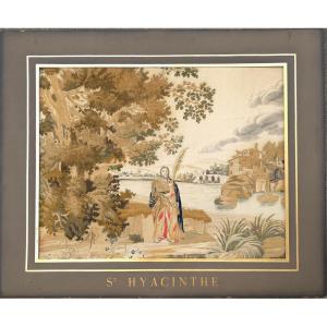 Saint Hyacinthe Embroidered Silk Early 19th Century 39.5 X 50.5 Cm