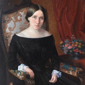 Portrait femme XIXe école française 27 x 35,5 cm