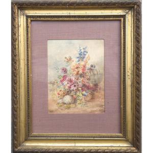 Eugène CICERi 1813_1890  Bouquet de fleurs 1865 aquarelle