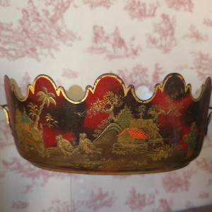 19th Century Painted Sheet Metal Glass Cooler With Chinese Lacquer Decoration