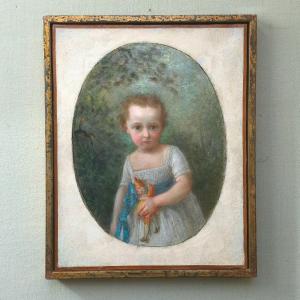 Portrait fillette et son jouet XIXe 