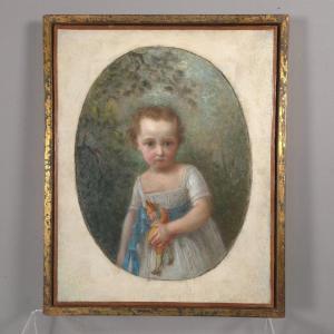 Portrait fillette et son jouet XIXe 
