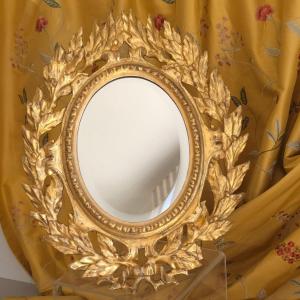 Gilded Wood Mirror With Laurel Garland 19th Century Height: 42 Cm
