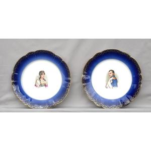 Paire assiette porcelaine Limoges Napoléon Joséphine M.Redon LIMOGES 1891-1906