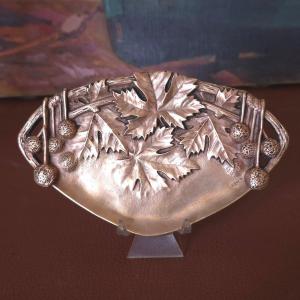 Vide poche Art- Nouveau Henri Boyer bronze feuillage châtaignes