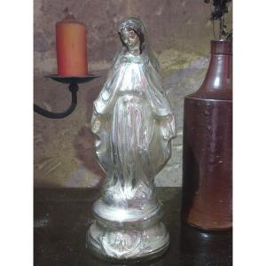 Virgin Mary, 19th-century Egloized Glass, Height 30 Cm
