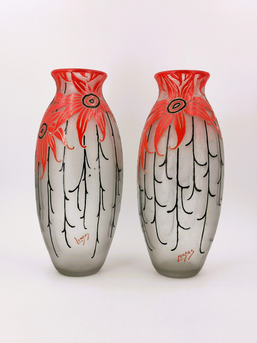 Paire de grands vases Legras de la période Art Déco-photo-1