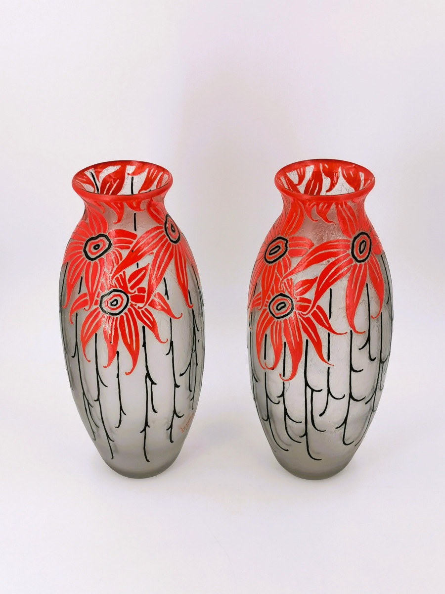 Paire de grands vases Legras de la période Art Déco-photo-4