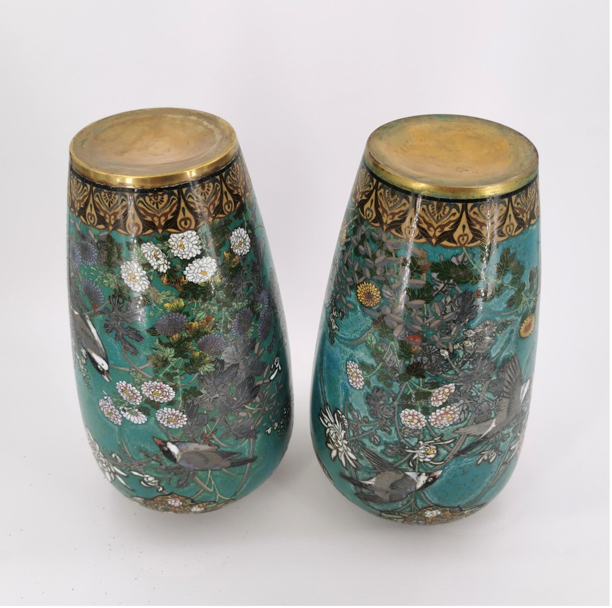 Paire de vases en émail cloisonné , Japon , ère Meiji , fin XIXième siècle-photo-7