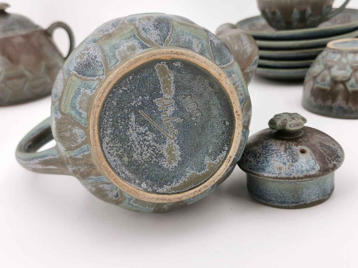 Denbac Coffee Service (denert And Balichon) In Vierzon Flamed Stoneware, Art Deco Period-photo-7