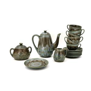 Service à café Denbac ( Denert et Balichon ) en grès flammé de Vierzon , période Art Déco