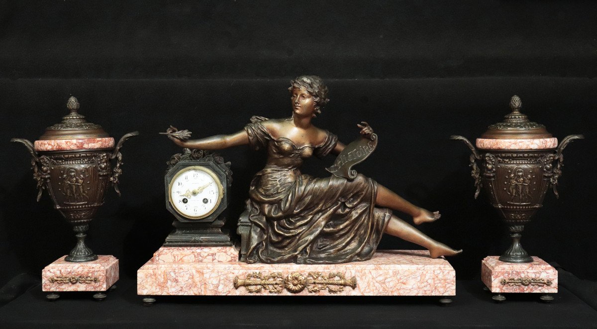 Fireplace Triptych Clock, France, 20th Century