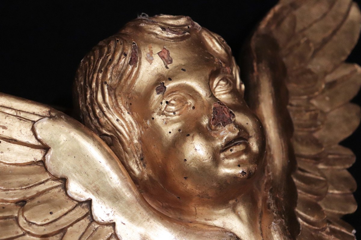 Sculpture De Putto Dorée, Toscane, 18e Siècle-photo-3